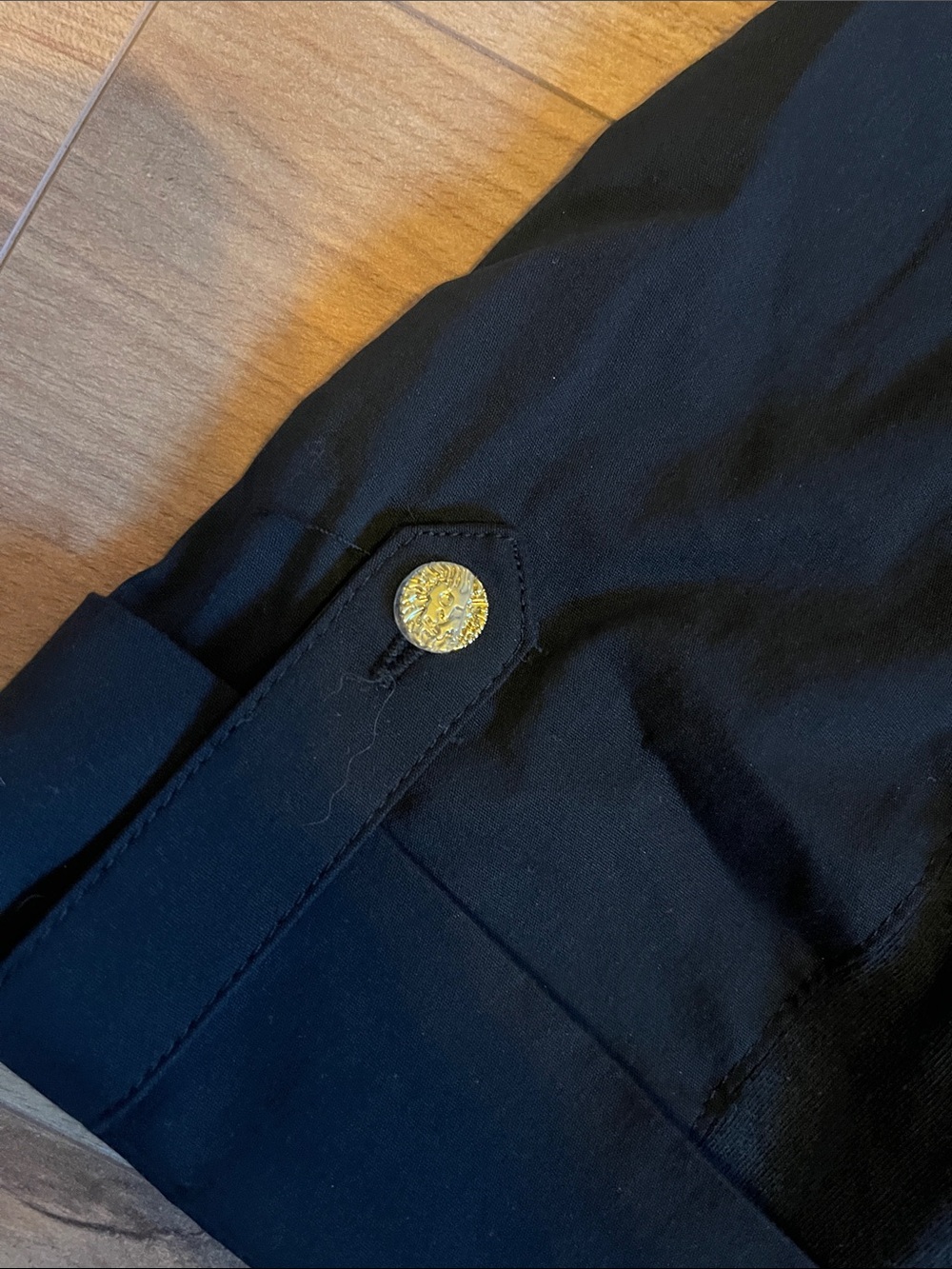 Woman’s Black Button-Up Anne Klein Shirt with gold Detail, stretch sides. - Picture 3 of 6